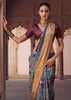 Purple And Blue Banarasi Digital Printed Silk Saree
