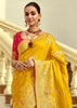Festive Yellow Woven Banarasi Designer Silk Saree With Contrast Blouse