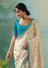 Creamy White Woven Embroidered Banarasi Silk Saree