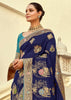Royal Blue Woven Banarasi Designer Silk Saree With Contrast Blouse