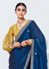 Mazarine Blue Designer Organza Tissue Silk Saree With Printed Blouse