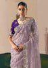 Blazing Lavender Embroidered Designer Silk Saree