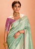 Mist Green Woven Banarasi Designer Tissue Silk Saree With Embroidered Blouse