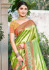 Bright Lime Green Woven Kanjivaram Silk Saree
