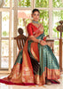 Ananda : Silver and Gold Zari Striped Kanjivaram Saree in the Shades of Green and Red (9944227741889)