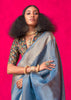 Azure Blue Woven Banarasi Tissue Silk Saree With Contrast Blouse