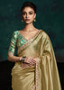 Golden Green Designer Tissue Silk Saree With Printed Blouse