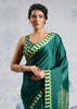 Cadmium Green Satin Silk Saree with Ajrakh Printed Pallu and Blouse