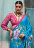 Ocean Blue Satin Crepe Printed Silk Saree