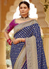 Navy Blue Woven Banarasi Designer Silk Saree With Embroidered Blouse