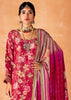 Scarlet Pink Embroidered Suit Set With Floral Print