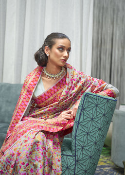 ROYAL BEIGE MULTICOLOUR JAMEWAR WEAVE SAREE (6649549029569)