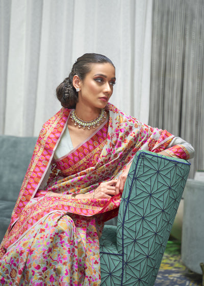 ROYAL BEIGE MULTICOLOUR JAMEWAR WEAVE SAREE (6649549029569)