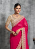 Hot Pink Embroidered Satin Silk Saree
