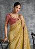 Mustard Yellow Embroidered Tissue Silk Saree