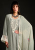 Silver Grey Embroidered Suit Set With Digital Print