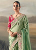 Pista Green Tissue Embroidered Wedding Wear Saree