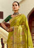 Glow Green Woven Banarasi Designer Silk Saree With Contrast Blouse