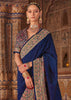 Depth Blue Printed Kashmiri Jamewar Saree