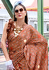Caramel Brown Satin Crepe Digital Printed Saga Saree With Contrast Blouse