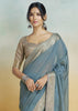 Cloud Grey Woven Banarasi Linen Silk Saree