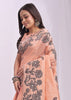 Salmon Peach Woven Cotton Linen Silk Saree
