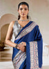 Navy Blue Printed Satin Silk Saree