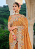 Saffron Orange Designer Embroidered Silk Saree