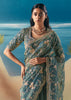 Aqua Blue Satin Organza Embroidered Saree