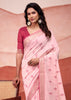 Baby Pink Woven Cotton Silk Saree