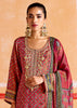 Faded Red Embroidered Suit Set With Digital Print