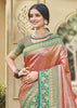 Peach And Green Woven Kanjivaram Silk Saree