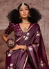 Wine Purple Banarasi Satin Silk Saree With Brocade Blouse