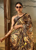 Black And Golden Printed Satin Silk Saree