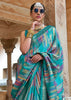 Teal Blue Printed Soft Silk Saree