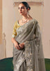 Taupe Grey Embroidered Designer Silk Saree