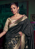 “Exclusive Offer” : Phantom Black Woven Banarasi Silk Saree With Embroidered Blouse