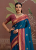 Nautical Blue Woven Banarasi Tussar Silk Saree
