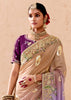 Beige And Purple Heavy Embroidered Designer Silk Saree