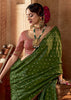 “Exclusive Offer” : Medium Green Woven Designer Embroidered Silk Saree With Contrast Blouse