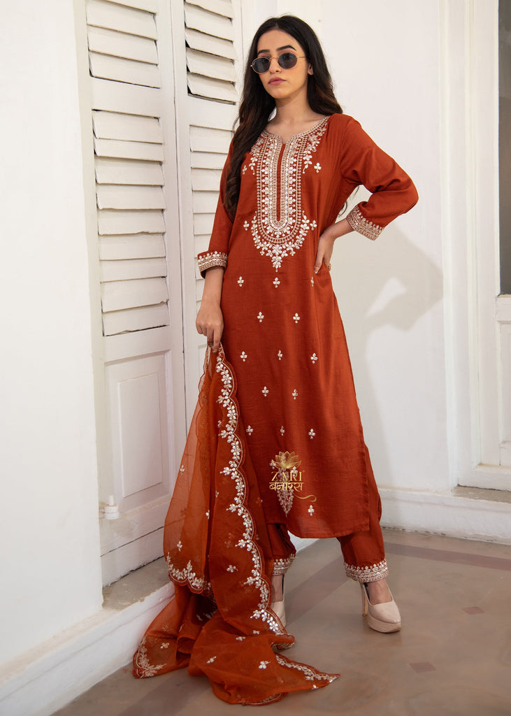 Brown Sienna Bloom Thread Suit Set (10702833352897)