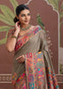 Fossil Grey Woven Cotton Kashmiri Jamewar Saree