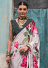 White And Green Satin Crepe Printed Silk Saree