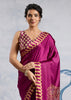 Fuchsia Purple Satin Silk Saree with Ajrakh Printed Pallu and Blouse