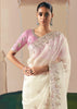 Off White Embroidered Designer Silk Saree