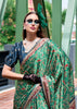 Aspen Green Satin Crepe Digital Printed Saga Saree With Contrast Blouse