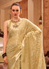 Cream Beige Woven Banarasi Tissue Silk Saree