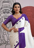 Purple And White Printed Satin Silk Saree