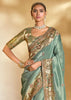 Pista Green Designer Embroidered Silk Saree