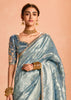 River Blue Woven Banarasi Designer Tissue Silk Saree With Embroidered Blouse